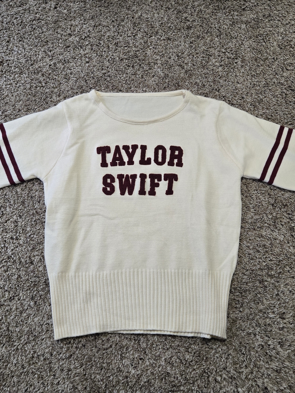 Taylor Swift Red  Ivory Knit Tee with Burgundy Lettering